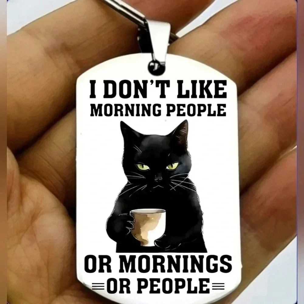 Kitty Cat morning people hot Keychain